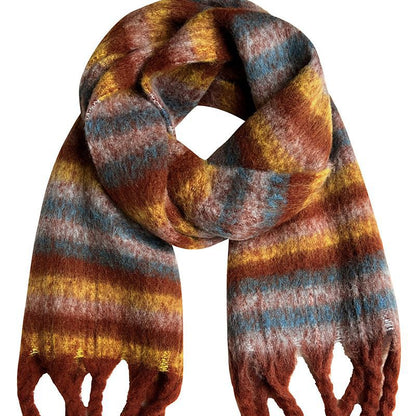 Style Striped Winter High-grade Brushed Colorful Warm Scarfs