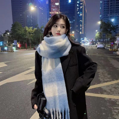 Women's Korean Versatile Plaid Tassel Winter Warm Scarfs