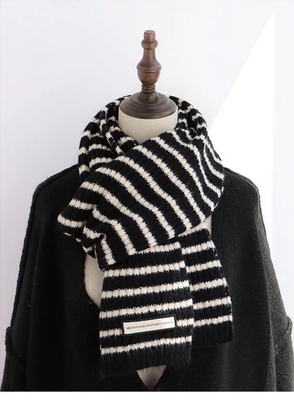 Style Contrast Color Striped Wool Female Scarfs