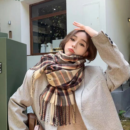 Winter Plaid Cashmere Warm Tassel Shawl Scarfs