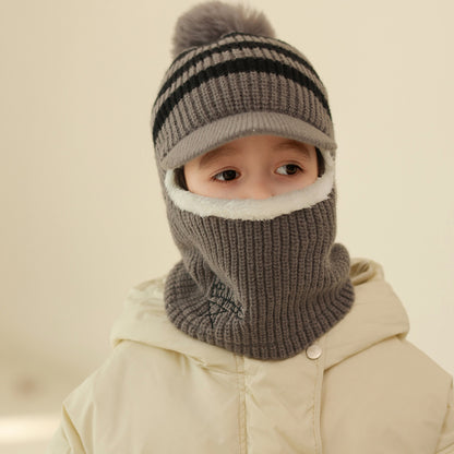 Children's Integrated Boys Fleece Lined Padded Warm Keeping Woolen Kids' Headwear