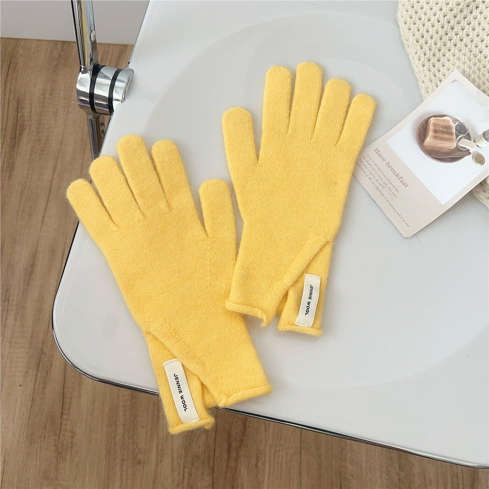 Winter Korean Style Pure Color Cute Five Finger Gloves