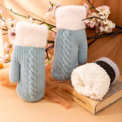 Women's Winter Fleece-lined Twist Knitted Warm Thickened Gloves