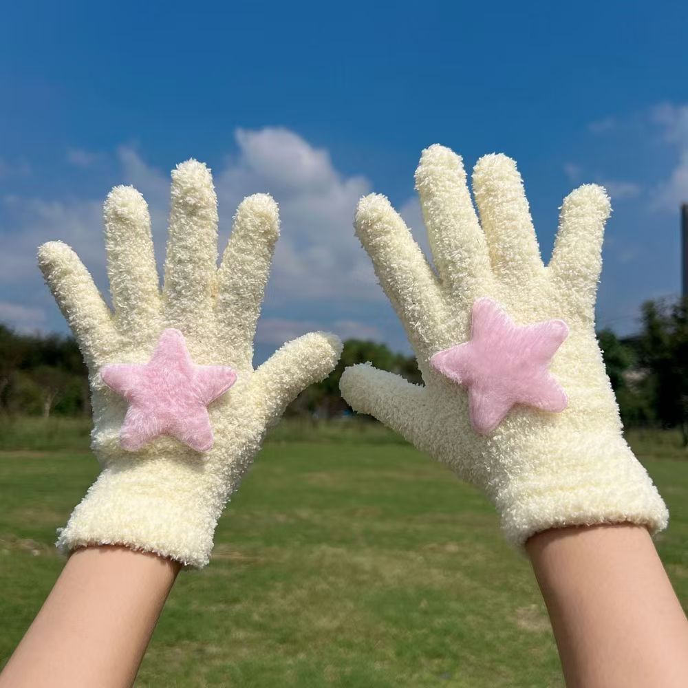 Cute Korean Style Five Finger Plush Female Gloves