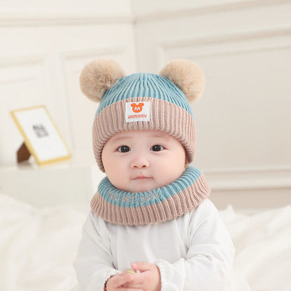 Boys Woolen Cute Thickened Warm Knitted 2 Pieces Kids' Headwear