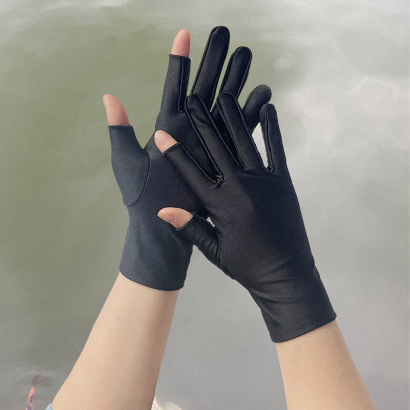 Women's & Men's Silk Thin Summer Spring Autumn Leak Half Finger Exposed Gloves