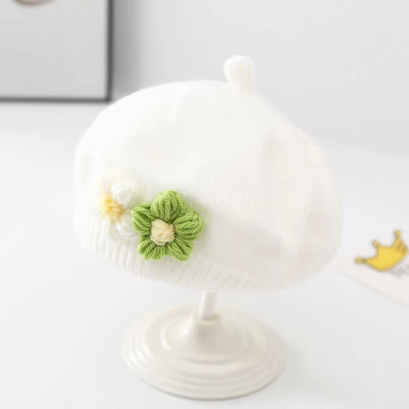 Hat Knitted Beret Cute Flower Painter Kids' Headwear