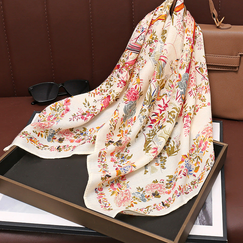 Women's Cotton Linen Square Korean Style Printed Fashion Sweet Tie Scarfs