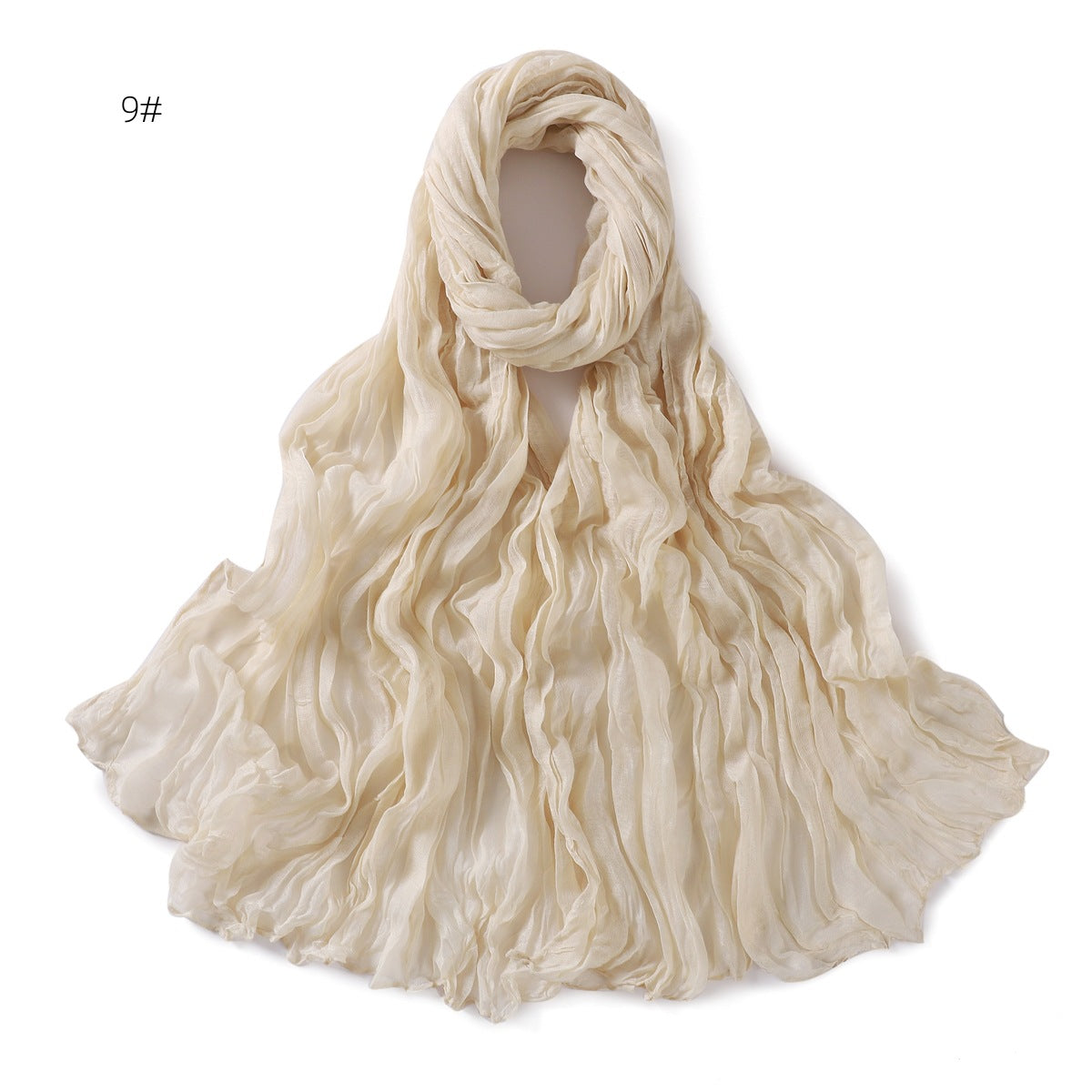 Women's Pure Color Voile Twist Wrinkle Cotton Linen Scarfs