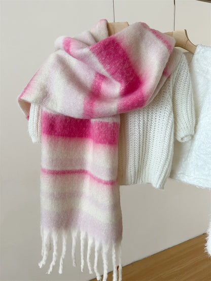 Women's Winter High-grade Fashionable Mohair Thickened Striped Scarfs