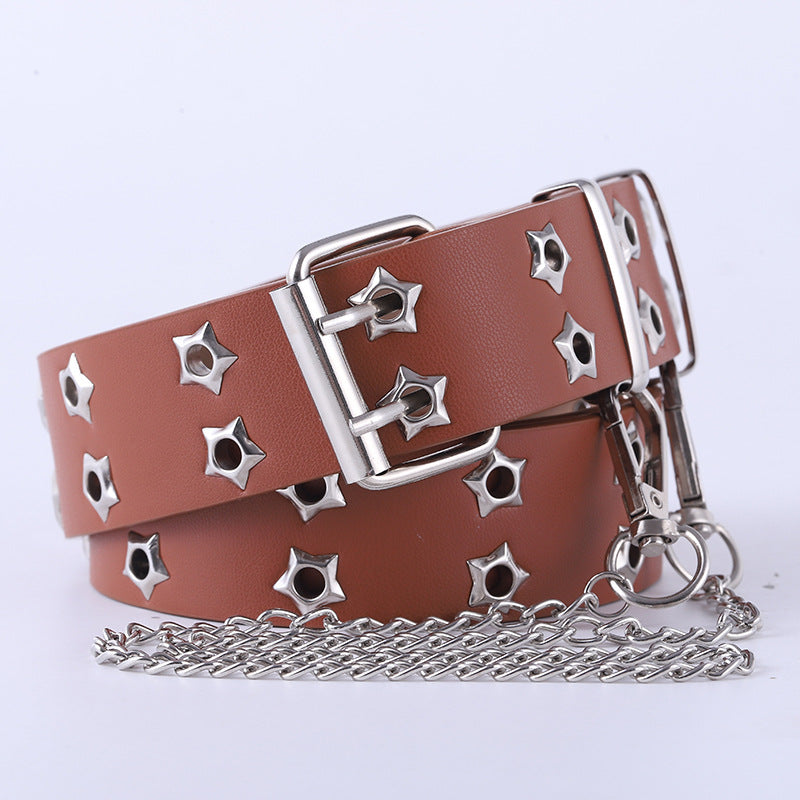 Women's Punk Casual Fashion Eyelet Decoration Double Belts