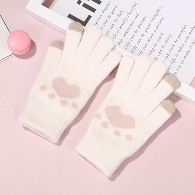 Women's Touch Screen Cat's Paw Warm Fashion Veet Padded Gloves