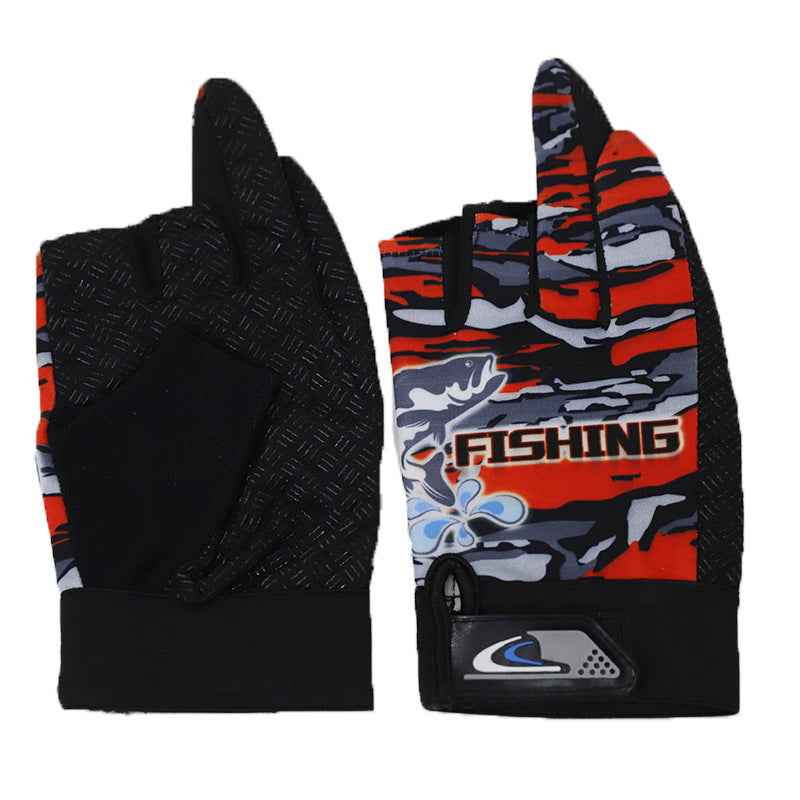 Men's Fishing Printed Dew Three Fingers Spring Gloves