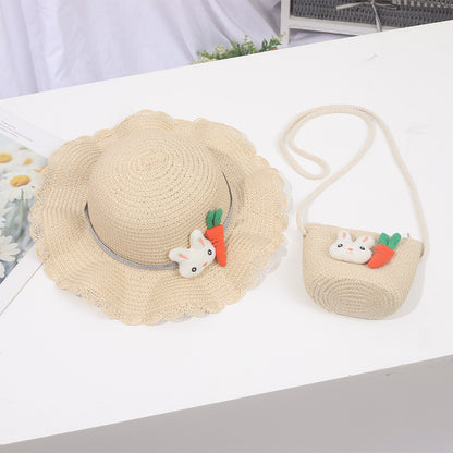 Children's Straw Hat Summer Sun Protection Bag Set Korean Style Kids' Headwear