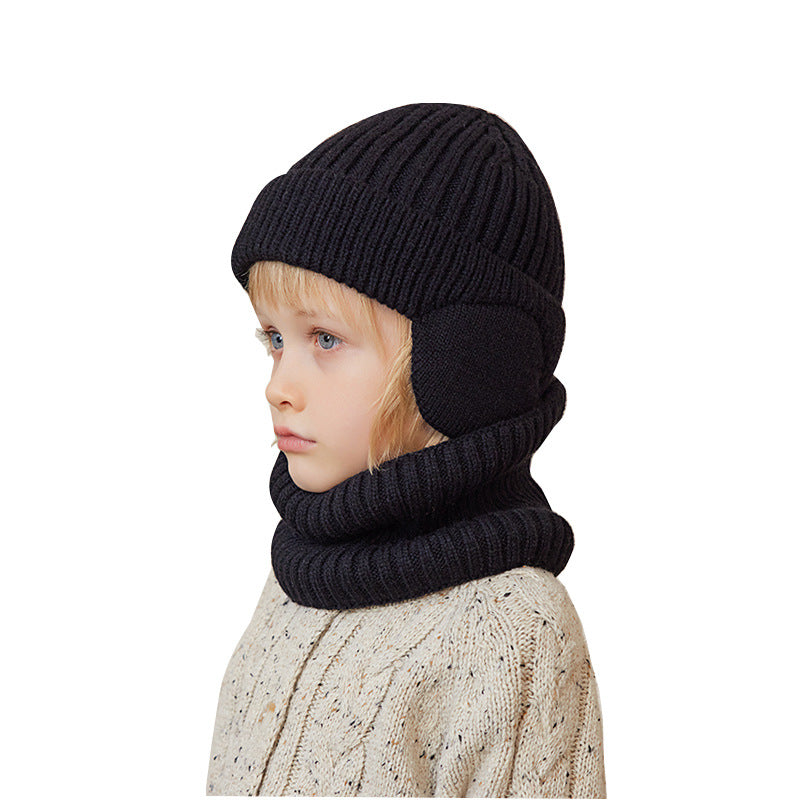 Children's Winter Fleece-lined Hat Set Knitted Woolen Boys Warm Ear Protection Kids' Headwear