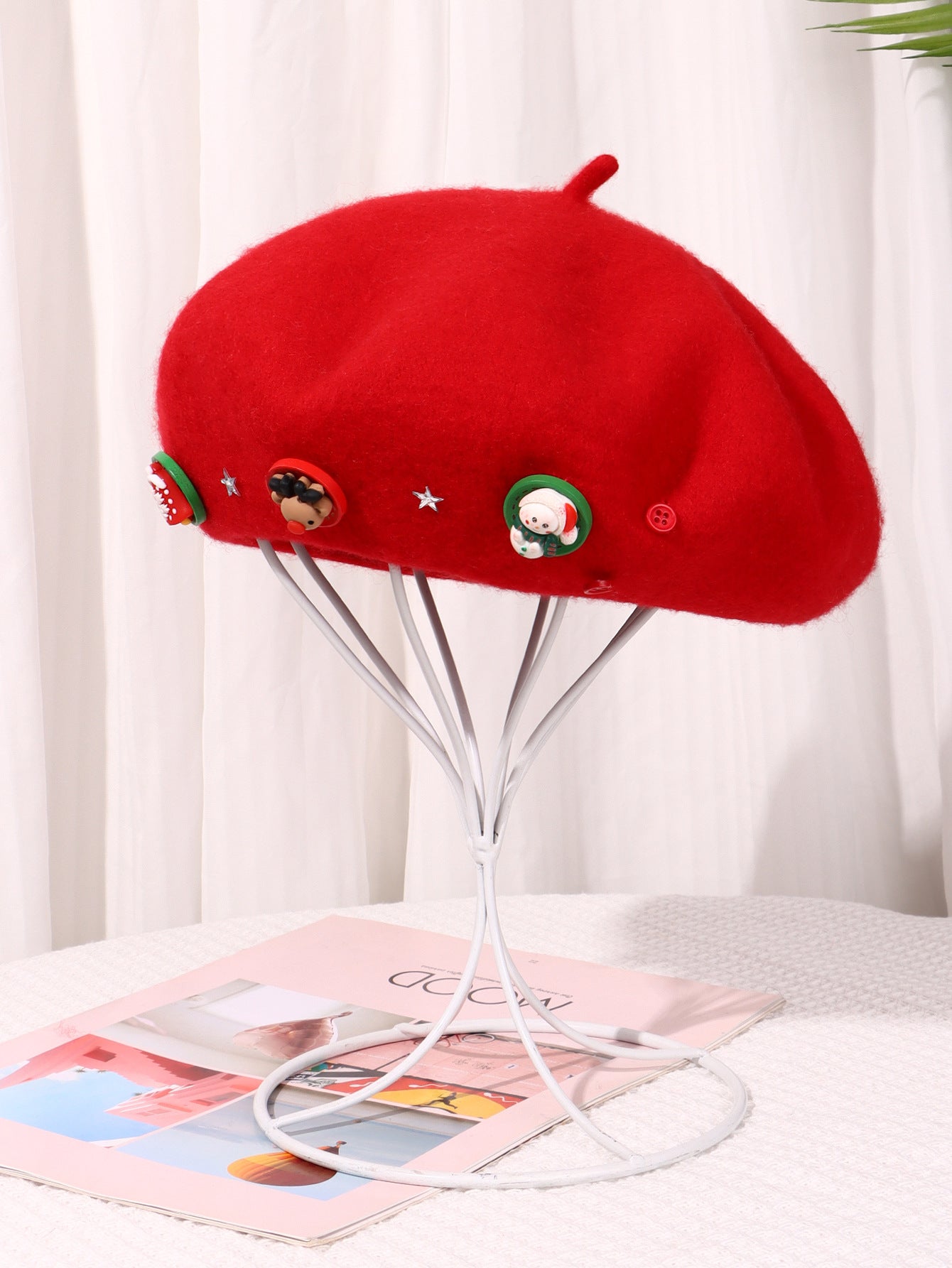 Women's Bowknot Christmas Beret Woolen Warm Hat Hats & Caps