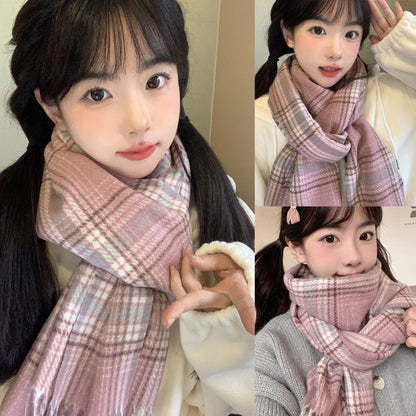 Women's Plaid Cashmere Shawl Korean Style Warm Scarfs