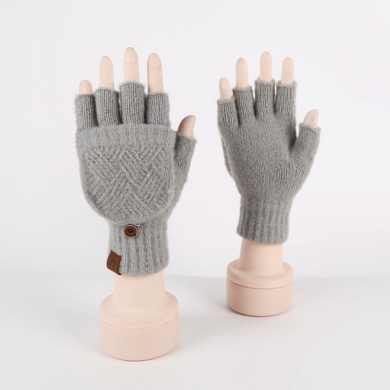 Half Finger Warm Flip Rhombus Cold Gloves