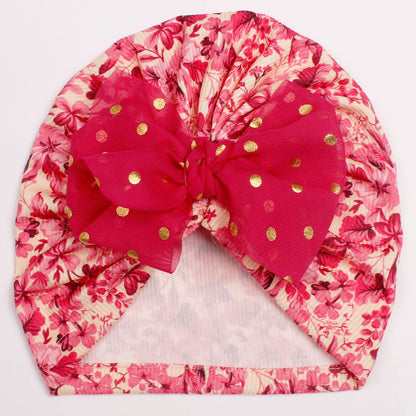 Children's Thread Beanie Printed Bow Knotted Hat Kids' Headwear