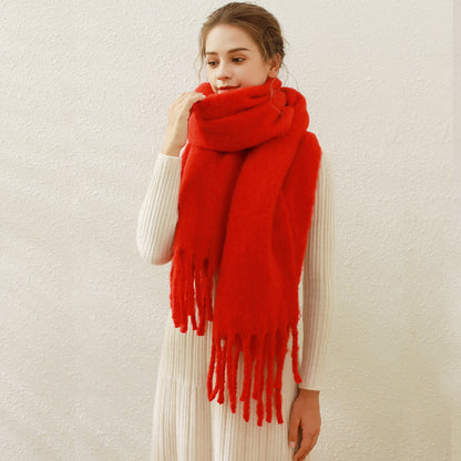 Women's Thick Warm Mohair Shawl Cashmere Silk Scarfs