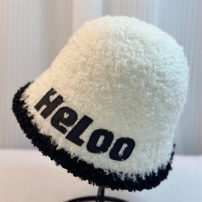 Women's Lamb Wool Bucket Hat Warm Big Head Hats & Caps