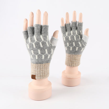 Knitted Half Finger Style Office Winter Gloves