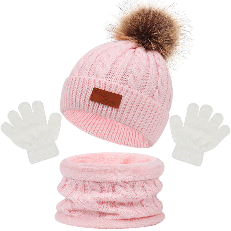 Children's Stylish Hat Three-piece Single Ball Kids' Headwear