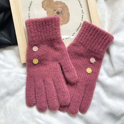 Women's Wool Knitted Touch Screen Five-finger Finger Gloves