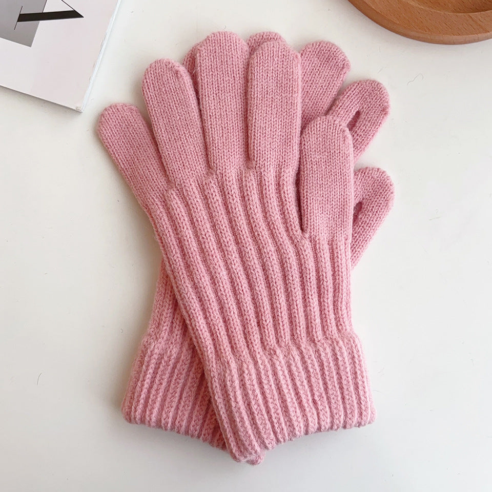 Women's Korean Style Vertical Jacquard Knitted Warm Winter Gloves