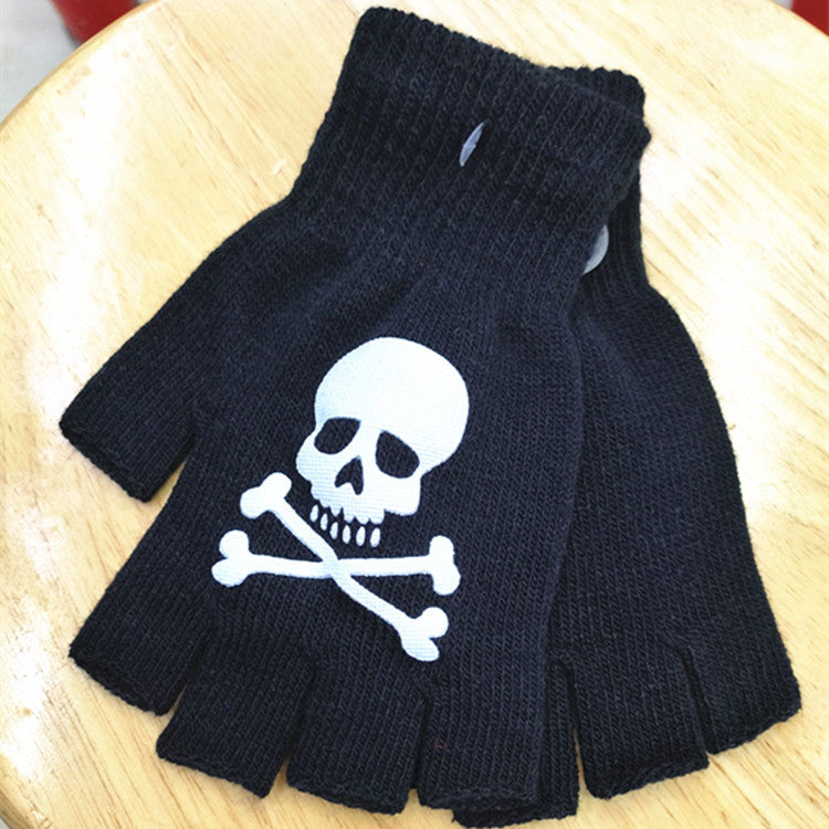 Halloween Skull Knitted Fingerless Ghost Claw Half Finger Gloves