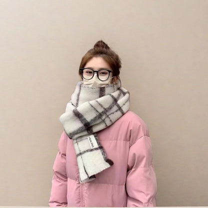 Women's Korean Plaid Thickened Warm Female Fashion Scarfs