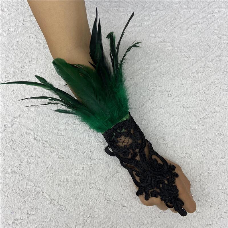 Halloween Feather Hook Finger Party Prom Black Gloves