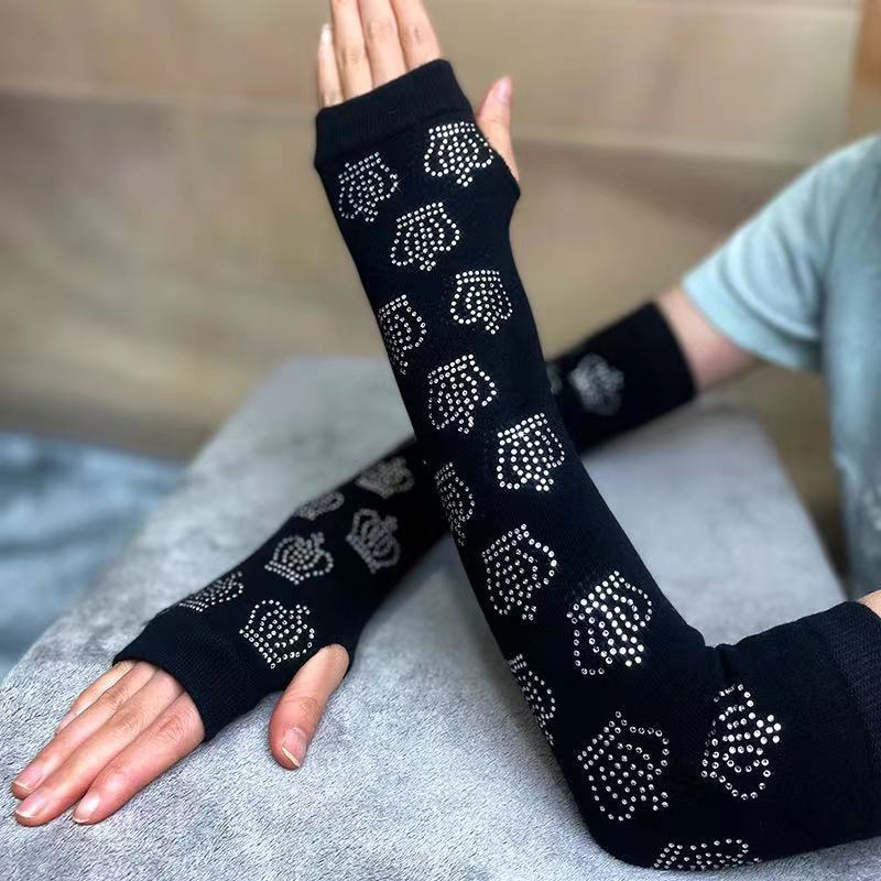 Women's Long Light Diamond Fingerless Knitted Thickened Gloves