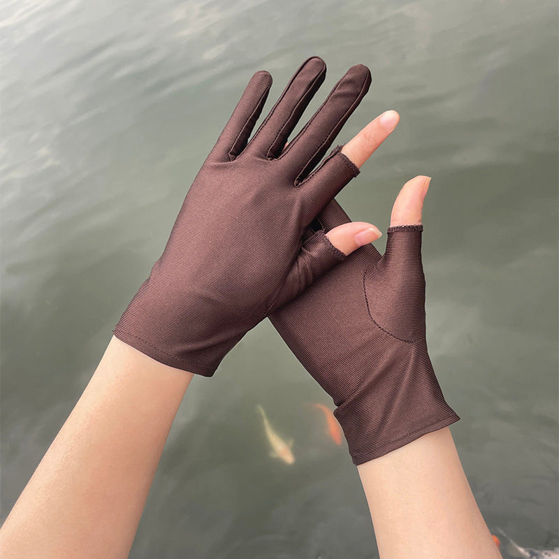 Women's & Men's Silk Thin Summer Spring Autumn Leak Half Finger Exposed Gloves