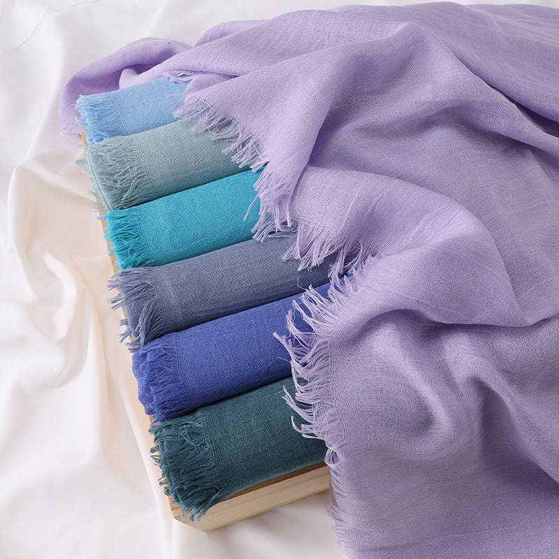 Pure Color Tassel Cotton Linen Hui Gauze Scarfs