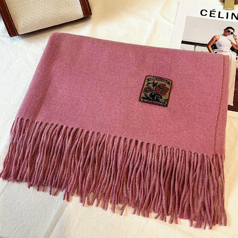 Women's Solid Color Winter Thickened High-grade Wool Scarfs