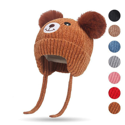 Bear Warm Ear Protection Fleece-lined Woolen Hat Korean Fur Kids' Headwear