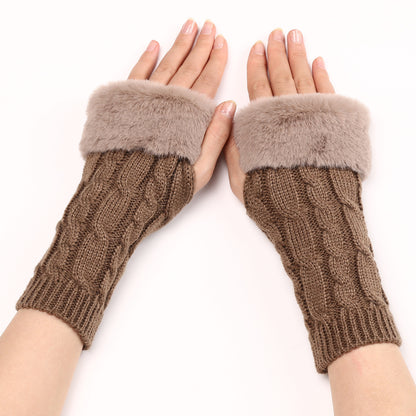 Women's Turn-over Short Furry Knitted Arm Sleeve Gloves