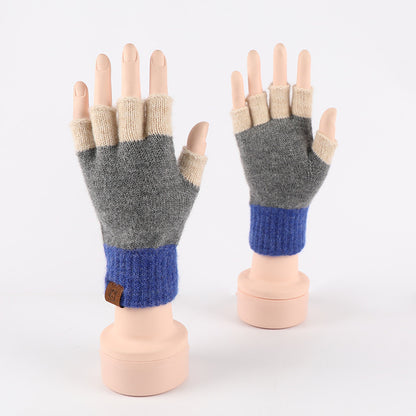 Knitted Half Finger Style Office Winter Gloves