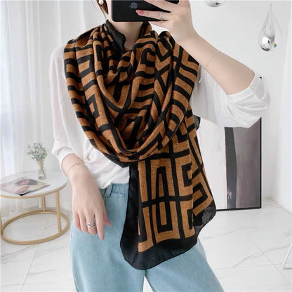 Broadcast Korean Style Printed Cotton Linen Classic Scarfs