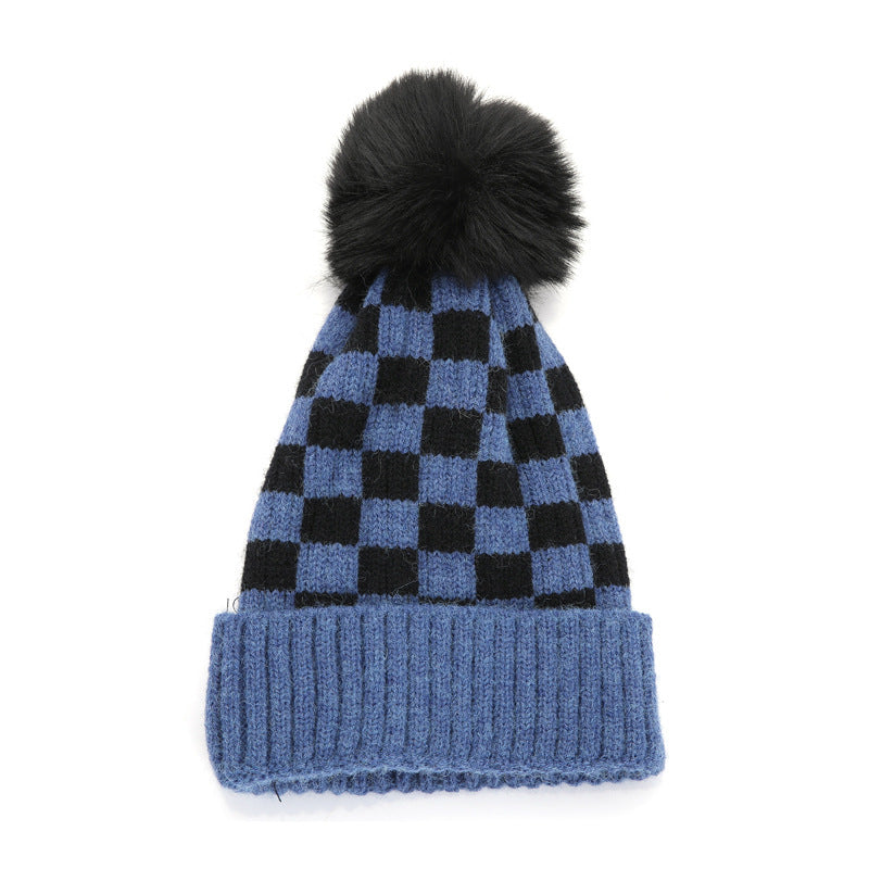 Style Trendy Woolen Boys Chessboard Plaid Knitted Kids' Headwear