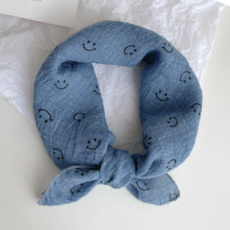 Women's & Men's Smiley Face Cotton Linen Thin Kerchief Scarfs