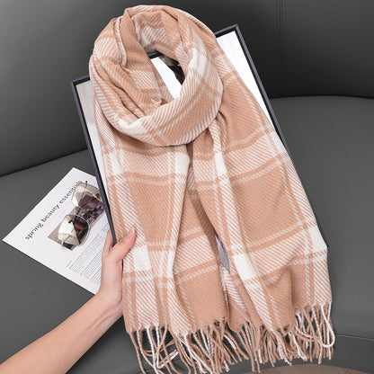 Women's Korean Striped Plaid Soft Warm Thick Scarfs