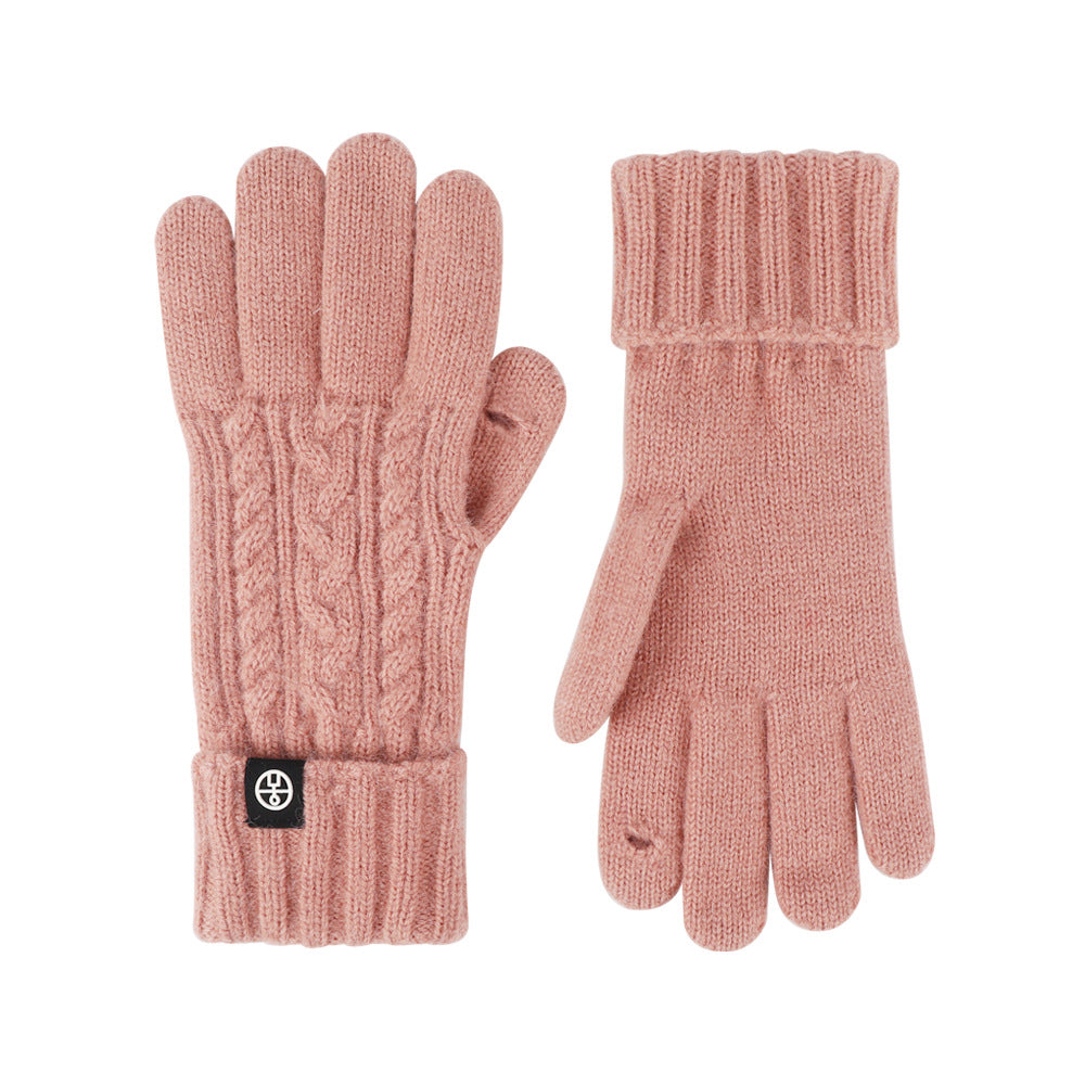 Color Knitted Retro Jacquard Fleece Lining Cycling Gloves