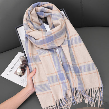 Women's Korean Striped Plaid Soft Warm Thick Scarfs