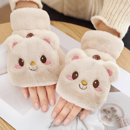 Women's Cute Riding Korean Style Cartoon Veet Gloves