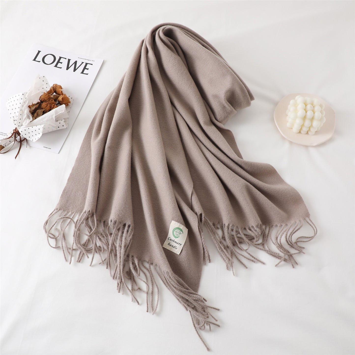 Women's For Keep Warm Color Monochrome Tassel Long Scarfs