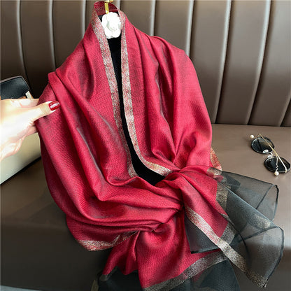 Women's Silk Long Gold Sequined Fur Sun Protection Scarfs