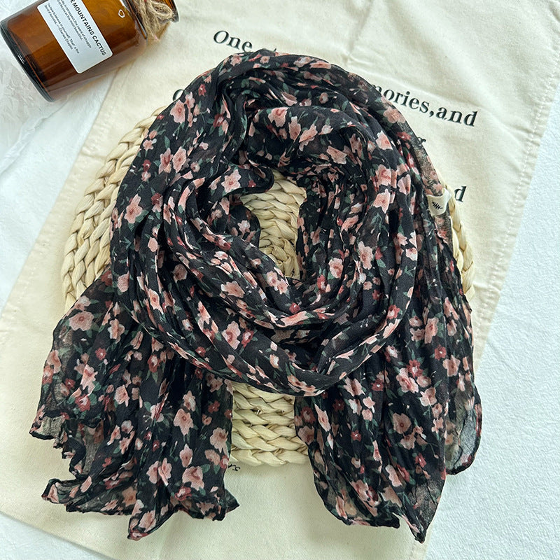 Women's Artistic Vintage Small Floral Cotton Linen Ethnic Style Scarfs