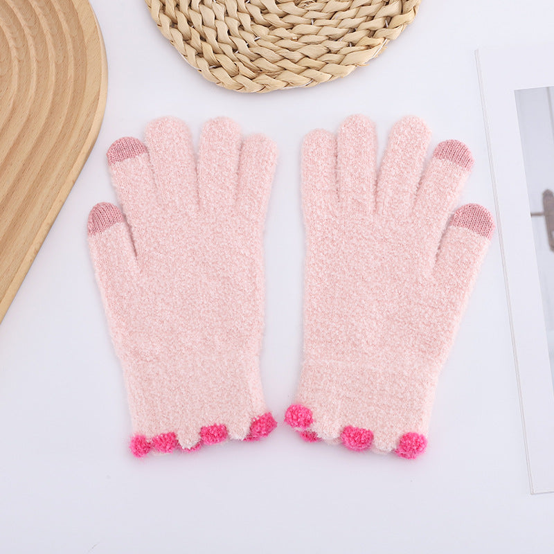 Color Series Plush Small Candy Coral Gloves